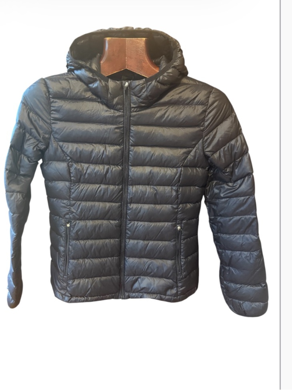 TNA women's dark blue goose dawn Hooded Puffer Jacket size M like new